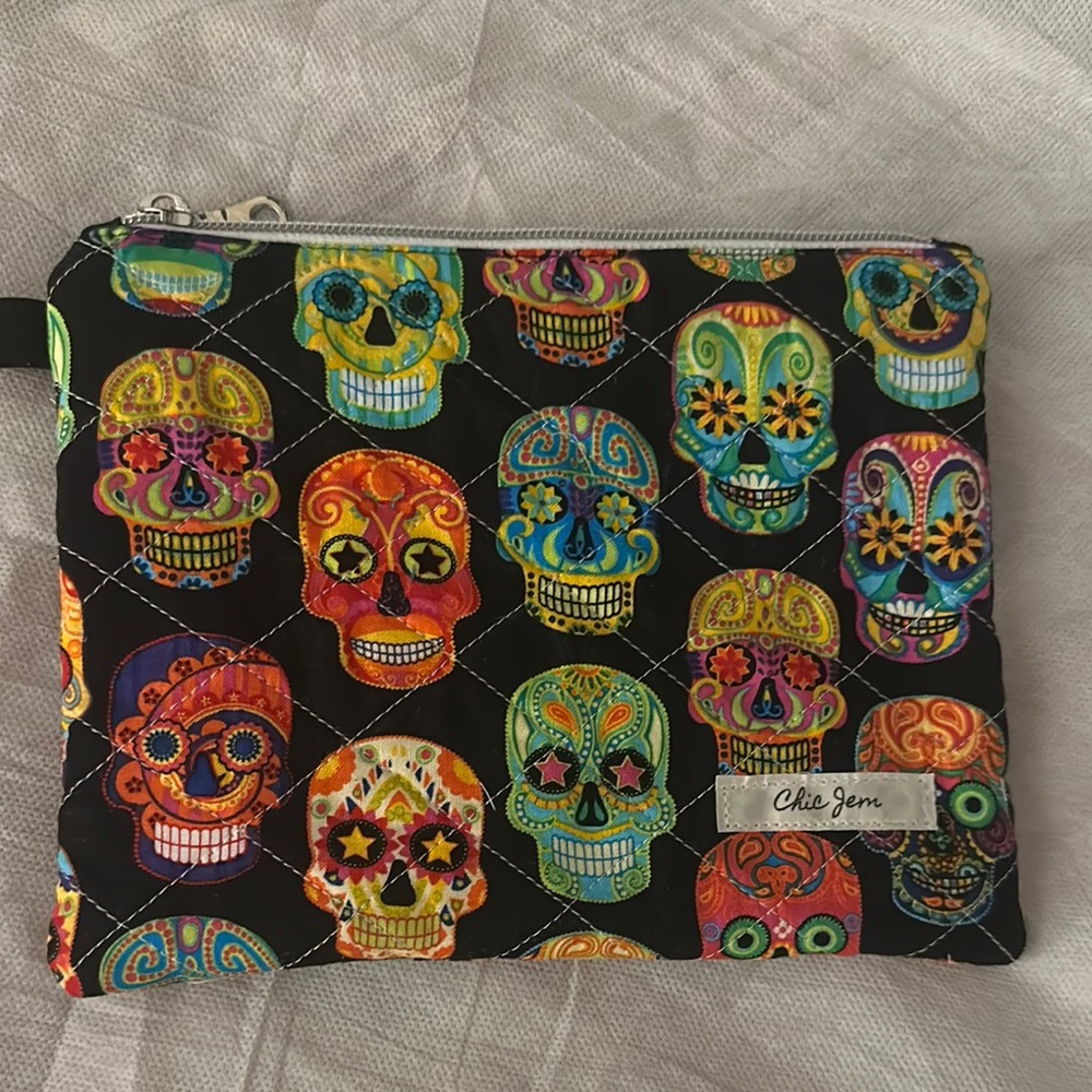 Chic Jem Colorful Skull zipper pouch bag